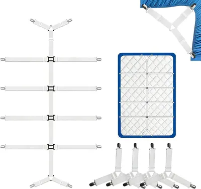 Produktbild von 5 Stück verstellbare Bettlakenspanner – Rutschfest mit rostfreiem Metallclip und hochwertigem Elastiknylonband, für sicheres Fixieren von Bettlaken und Bezügen, Matratzen, Sofas und Bügelbrettern (Weiß)