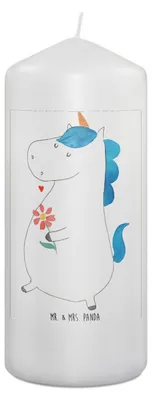 Produktbild von Mr. & Mrs. Panda Kerze Einhorn Spaziergang 19 x 8 cm - Weiß - Geschenk, Erinnerungskerze, Blumen, Unicorn, Freude, Bedruckte, Einhörner, Erinnerungslicht, Blockkerze