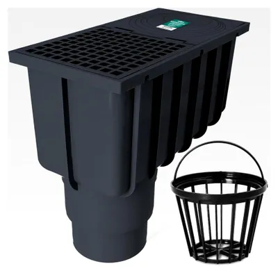 Produktbild von Regensinkkasten 110/125 mm für Regenwasserablauf, Dachrinnenablauf, Hofablauf und Regenrohrablauf mit Kontrollschacht und Sieb in Graphit