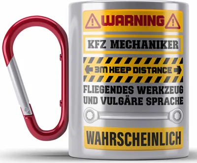 Produktbild von Trendation - KFZ Mechaniker Edelstahl Tasse Karabiner Geschenk Lustig Spruch Geschenkidee Mechaniker Lustig (Rot)