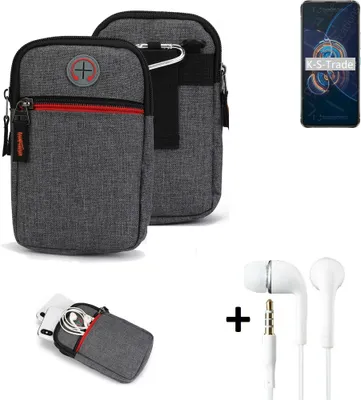 Produktbild von K-S-Trade Gürteltaasche + Kopfhörer kompatibel mit Asus Zenfone 8 Flip Handy Tasche Holster Schutz Hülle Handy Hülle grau Zusatzfächer 1x