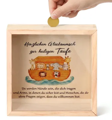 Fotolijst-Spaarpot 16x16 cm, Holz, 3D, Taufe Motiv