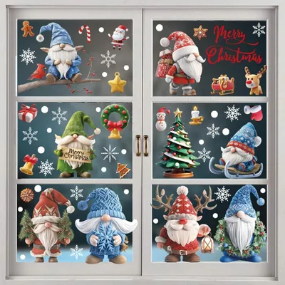 Productafbeelding van Kerstdecoraties voor ramen, set van 9 stuks, zelfklevend, dubbelzijdig, met statische hechting
