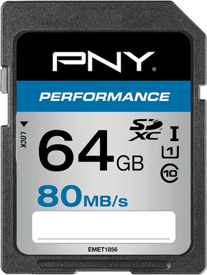 Produktbild von PNY Performance, 64 GB, SDXC, Klasse 10, UHS-I, 80 MB/s, 20 MB/s