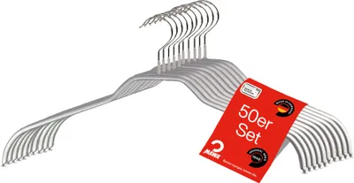 Produktbild von MAWA Kleiderbügel, 50er-Set, rutschfest, 41 cm, Silber, für eine stilvolle Ordnung