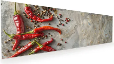 Produktbild von Glasbild 120x40cm in XXL für Wohnzimmer, Schlafzimmer Motiv Chili Schoten
