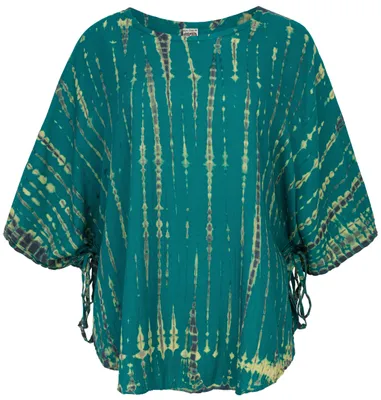 Produktbild von Plus Size Batik Kaftanbluse, Weites Blusentop für Starke Frauen - Türkis/grün, Damen, Viskose, Blusen & Tunikas