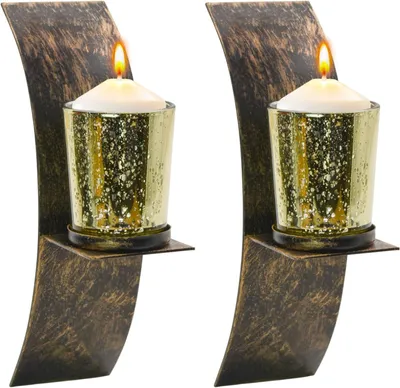 Image de Ensemble de 2 supports muraux pour bougies - Supports décoratifs pour bougies - Décoration murale en métal pour le salon