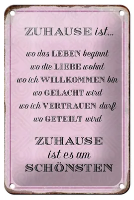 Produktbild von Blechschild Spruch 12x18cm Zuhause ist es am schönsten