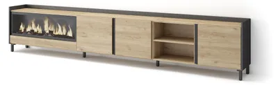 Produktbild von TV-Möbel Holzeffekt eiche schwarz 315x35x61cm Kamin mit Feuereffekt