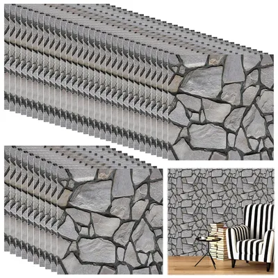 Produktbild von 40 Stück Steinoptik-Tapete, 30x30 cm, wasserfeste PVC-Steinoptik-Tapete, 3D-selbstklebende Wandpaneele mit Steinoptik, Wandpaneele für Türen, Schlafzimmer, Küchen