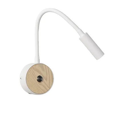 Image de Applique murale LED OAKEN, 3W, 2800K, 250 lm, lampe de lecture blanche avec aspect bois et bras flexible