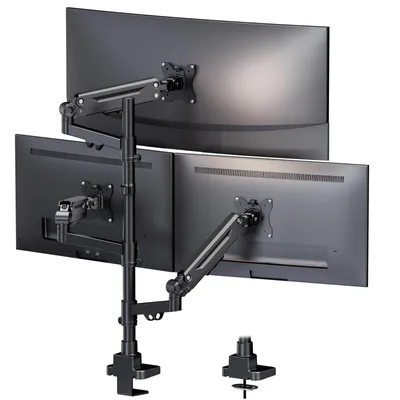 Image de Support pour 3 moniteurs - Écran de 17 à 35 pouces - Capacité de charge de 12 kg - Noir - Montage sur bureau
