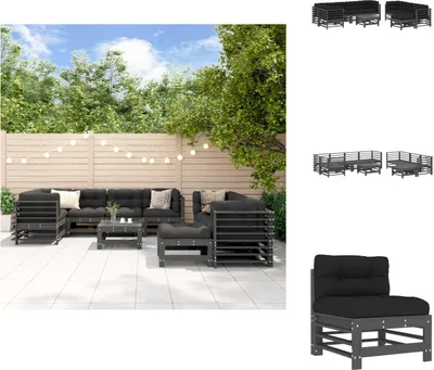 Produktbild von vidaXL 10-tlg. Garten-Lounge-Set mit Kissen Grau Massivholz -  Gartenmöbel-Sets