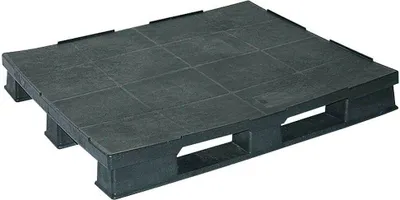 Produktbild von Kunststoffpalette mit 3 Kufen, LxBxH 1200 x 1000 x 150 mm, schwarz, mit Sicherungsrand