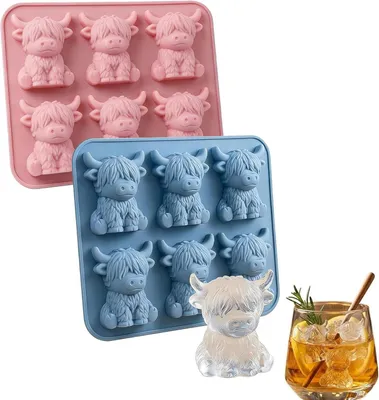 Eiswürfelform 2er-Set, 3D Kuh, Silikon, BPA-frei, 6 Fächer