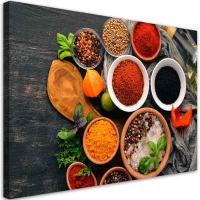Produktbild von Leinwandbild Frische Gewürze in der Küche 60x40 Feeby Bunt bild für die wand bereit zum aufhängen
