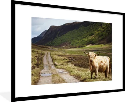 Produktbild von MuchoWow® Gerahmtes Poster Schottische Highlander - Pfad - Wald 90x60 cm - Poster mit Schwarzem Bilderrahmen Wandposter Rahmen Foto Bilder - Wanddekoration - Fotos