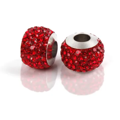 Image de Spacer Charm gros trous perles rondes perles de strass scintillantes 12 mm, 10 pièces, rouge foncé