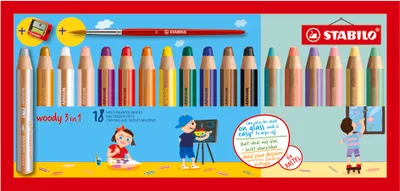 Produktbild von STABILO Buntstift, Wasserfarbe & Wachsmalkreide - woody 3 in 1 - 18er Pack mit Spitzer…
