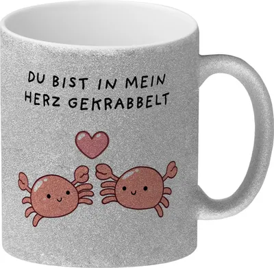Produktbild von Jelly & Friends Krabben Glitzer-Kaffeebecher mit Spruch Du bist in mein Herz