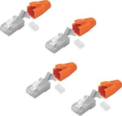 Produktbild von 4x ARLI RJ45 Netzwerkstecker mit Zugentlastung, Einführhilfe und Tülle für Verlegekabel Cat7