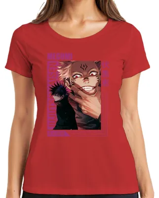 Imagen del producto de Camiseta para mujer, diseño de Jujutsu Kaisen, personaje Sukuna, estilo anime, estética oscura, regalo, color rojo, talla M