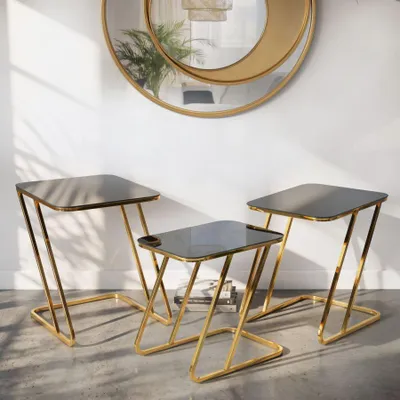 Image de FURNLUX Table basse Simple Or 44cm (3 pièces) / Couleur principale : Or / Dimensions : 44 x 56 x 51 cm