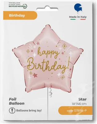Zdjęcie produktu dla Balon foliowy- różowa, gwiazdka Happy Birthday, 45cm