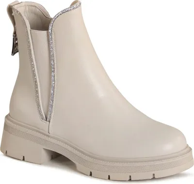 Produktbild von topschuhe24 3211 Damen Glitzer Stiefeletten Plateau Chelsea Boots , Farbe:Beige, Größe:40 EU