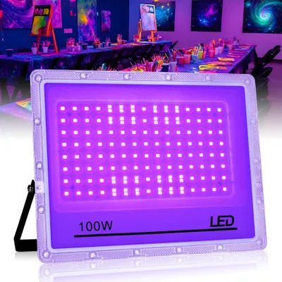 Produktbild von UV Schwarzlicht LED Strahler - 100W Outdoor Flutlicht - 395-400nm UV-Licht - 220V DC - EU-Stecker - Für Disco, Glow Party, Bühne, Schwarz