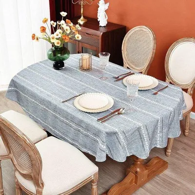 Produktbild von Ovale Placemat, rechteckige Tischdecke, blauw geädert Jacquard-Tischdecke für Salontisch, oval 140 x 220 cm.