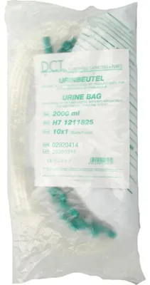 Produktbild von Urinbeutel, 2 Liter, 90cm Schlauch mit Rücklaufventil, Pack: 10 Stück | Packung (10 Stück)