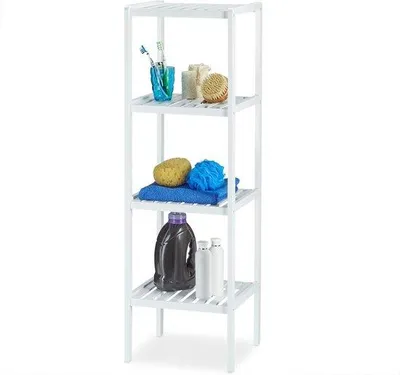 Immagine prodotto di Portasciugamani in bambù a 4 ripiani, bianco, legno, 110x345x33 cm