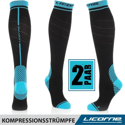 Immagine prodotto di Licorne Calze di supporto alla trombosi a compressione per donne e uomini per lo sport, il volo, la corsa e il viaggio, colore: nero-blu, taglia: 39-42