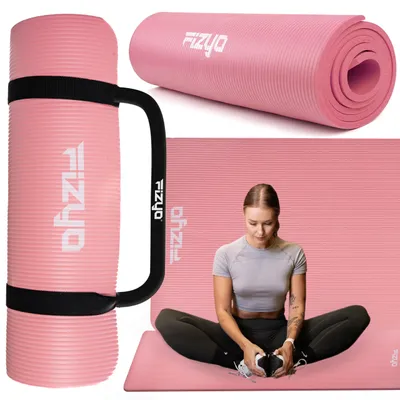 Zdjęcie produktu dla FIZYO Mata do Ćwiczeń Jogi i Pilatesu Fityo Plus Antypoślizgowa Gimnastyczna Karimata NBR Fitness 190x60x1,5 cm – Gruba 15mm - Różowa