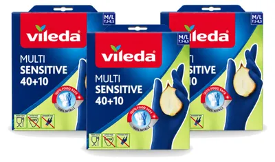 Imagen del producto de 3 pares de guantes de nitrilo Vileda Multi Sensitive, talla M/L, paquete económico, 3 unidades