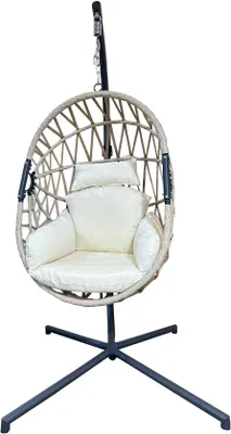 Produktbild von Rebecca Mobili Hängesessel mit Sockel, Polyrattan und Stahl, beige