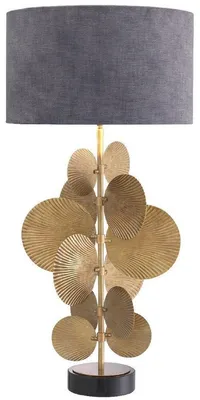 Image de Casa Padrino Luxus Lampe de table vintage laiton / noir / gris Ø 40 x H. 83 cm - Lampe de table moderne avec socle en granit et abat-jour rond - Lampe de salon