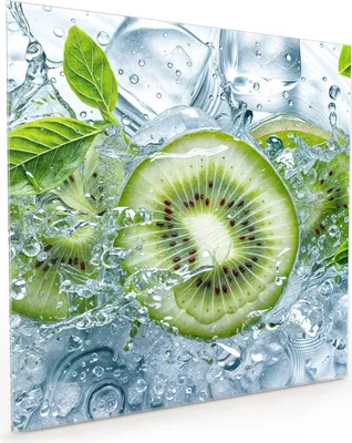 Produktbild von Küchenrückwand Spritzschutz Glas mit Motiv Frische Kiwi Splashes 40 x 40 cm