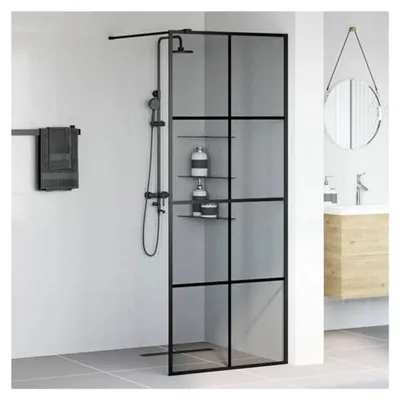 Produktbild von Walk-in Duschwand Schwarz 80 x 195 cm aus gehärtetem Glas