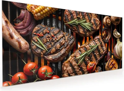Produktbild von Küchenrückwand Spritzschutz Glas mit Motiv Grillplatte 40 x 40 cm