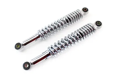 Produktbild von 2x Stoßdämpfer Federbein 300mm hydraulisch 5-fach verstellbar Chrom inclusive 4x Reduzierungshülse für Simson Vogelserie Schwalbe Kreidler