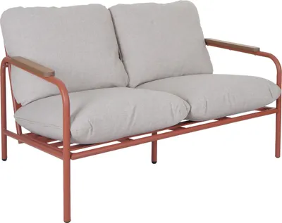 Zdjęcie produktu dla Aluminiowa ławka ogrodowa HWC-O11, 2-osobowa sofa ogrodowa, tkanina Olefin (205 g/m²) 125 cm ~ terakota tapicerka beżowa