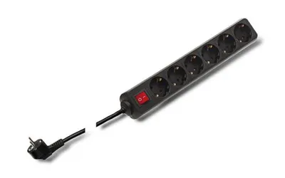 Produktbild von 6-fach Steckdosenleiste mit Schalter 3x1,5mm² schwarz / weiß 1,5m / 3m / 5m - Farbe: schwarz QB-DCB06KX-1,5-SW - Kabellänge: 1,5m