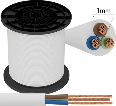 Produktbild von Stromkabel Elektrokabel H05VV-F 3-adrig 3x1 Weiß 1 meter