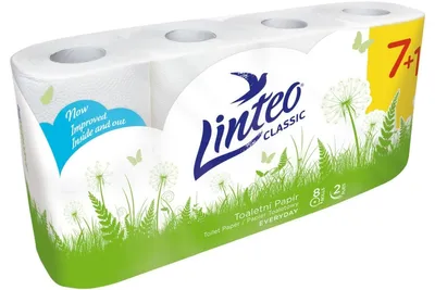 Obrázek produktu pro Papír toaletní Linteo Classic, 2vrstvý, celulóza, 15 m, 150 útržků, bílý, 8 ks