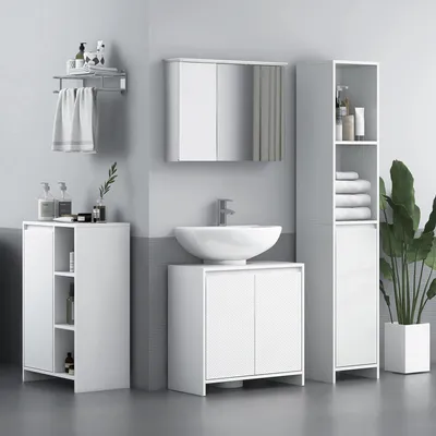 Produktbild von Badezimmerschrank mit 3 offenen Regalen und 1 Tür, 53x30x80 cm, Weiß