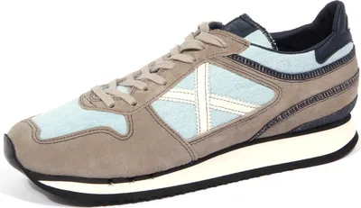 Imagen del producto de Zapatilla deportiva para hombre, color beige/azul claro, estilo vaquero, marca NOU MUNICH, diseño vintage