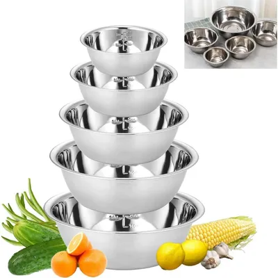 Produktbild von Rührschüssel Set 5-teilig Edelstahl, stapelbar, mit Skalenmarkierungen, 14-24 cm